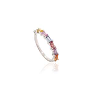 18K Gold Multi Sapphire Prong Set Half Eternity Wedding Band - Product Image 3