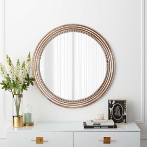 Miroir mural rond en bois rustique de 23,62 pouces avec perles décoratives style ferme pour salon et chambre à coucher - Product Image 4