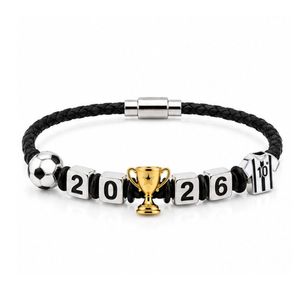 Bracelets de football personnalisés avec perles numérotées gravées, bracelet en cuir tressé pour souvenirs sportifs - Product Image 4
