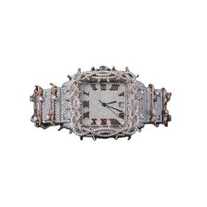 Montre de luxe pour femme, sertie de diamants et de moissanite, cadran carré à chiffres romains, cristal saphir, bracelet en alliage d'acier inoxydable - Product Image 1