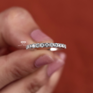 Anillo de Boda de Diamantes Cultivados en Laboratorio con Engaste Pavé de Oro de 14K, Media Eternidad, Joyería Nupcial a Juego, Fabricante y Proveedor Personalizado - Product Image 6