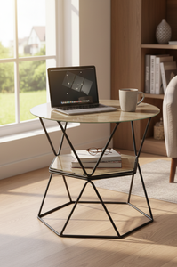 Table basse ronde artistique TMG-A105, design industriel moderne, meubles de salon, utilisation à domicile ou à l'hôtel, verre trempé, tube en fer - Product Image 2