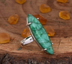 925 Sterling <b>Silver</b> <b>Emerald</b> Prong Setting <b>Ring</b> Handmade Bohemian May Birthstone Gift for Her - Product Image 4