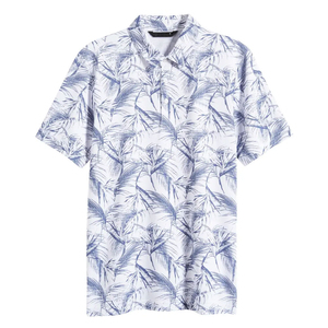 เสื้อโปโลแขนสั้นพิมพ์ลายปาล์มสีขาวน้ำเงินสำหรับผู้ชาย ผ้าฝ้ายอ็อกซ์ฟอร์ด สไตล์ลำลอง ระบายอากาศได้ดี - Product Image 5