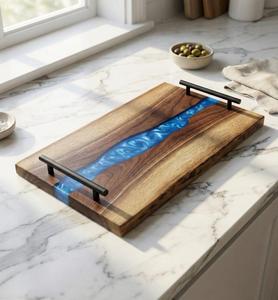 Bandeja de Servir de Lujo de Madera y Resina con Diseño Artístico de Río para Decoración Moderna del Hogar, Artesanía Hecha a Mano y Venta al por Mayor para Exportación - Product Image 6