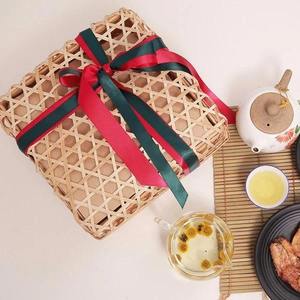 Luxury Corporate Gifting Industrial Use Bamboo <b>Gift</b> Box Custom Logo Woven Ribbon <b>Hampers</b> <b>Basket</b> Wholesale Eco Friendly Present - Product Image 1
