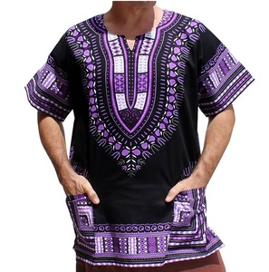 Chemise Dashiki Africaine pour Homme, Imprimé Géométrique Noir & Orange, Col en V, Manches Courtes, Grande Taille, avec Poches, Respirante - Product Image 2