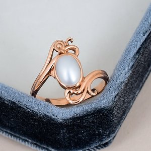 Bezel Setting Oval Cut Vintage Pearl Engagement <b>Ring</b> Solid 925 Solid 925 <b>Sterling</b> <b>Silver</b> Rose Gold Plated Leaf Vine <b>Band</b> <b>Ring</b> - Product Image 1
