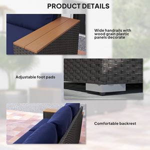 Divano da Esterno a 3 Posti in Rattan PE Blu Navy con Braccioli Larghi, Divano in Vimini PE per Giardino - Product Image 6