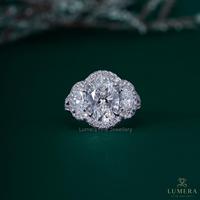Anillo de Compromiso con Halo de Tres Piedras de Moissanita con Corte Ovalado Personalizado OEM, Anillo de Boda de Oro Blanco de 14K/18K con Diamante de Laboratorio para Mujer