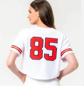 T-shirt graphique Y2K personnalisé à col en V contrastant, manches courtes, style vintage sexy, coupe courte, maillot de football d'été - Product Image 4