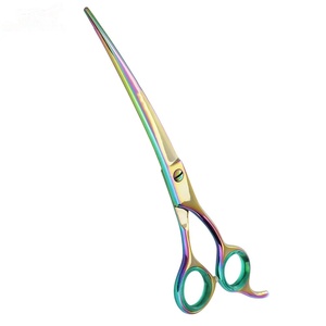 Tijeras de Peluquería Profesionales Duraderas de Acero Inoxidable con Punta Afilada para Diestros, Mango Largo, Acabado Arcoíris, Calidad de Salón, 28 Dientes - Product Image 2