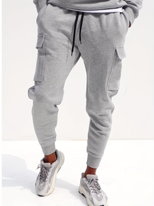 Men's Gray Canvas Cotton Joggers Premium Regular Fit Mid Waist Drawstring Casual Pockets Windproof Lightweight All Seasons - Product Image 5