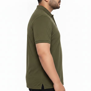 Camisa de Hombre en Tendencia, Color Verde Oliva, Cuello Camisero, Manga Corta, Corte Regular, Diseño Casual de Punto, Transpirable, con Logotipo en la Parte Delantera - Product Image 3