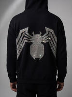 Sweat à capuche d'hiver pour homme, couleur unie, avec motif araignée en strass au dos, coupe oversize, style streetwear de luxe, 100% coton numérique