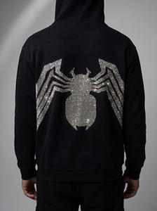 Sudadera con Capucha Negra para Hombre, Diseño Gráfico de Araña con Pedrería en la Espalda, Estilo Urbano Oversize, Sudadera con Capucha de Lujo - Product Image 4