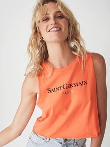 Camiseta sin mangas de satén naranja para mujer, informal, de color liso, sin cuello, de longitud regular, tejido de punto - Product Image 3