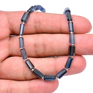 Perles facettées en topaze bleue AAA+ de 8 mm à 10 mm, forme tube, topaze de Londres naturelle, pierre semi-précieuse, perles cylindriques pour bijoux - Product Image 3