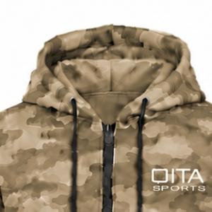 Khaki Camo Tracksuit Unisex Full <b>Zip</b> Hooded Jacket <b>Jogger</b> Pants Set Customized Camouflage Casual Sportswear Training Outfit - Product Image 6