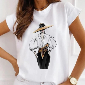 Camiseta de Verano con Cuello Redondo y Manga Corta Estampada para Mujer, Talla Grande, Holgada, Personalizada - Product Image 4