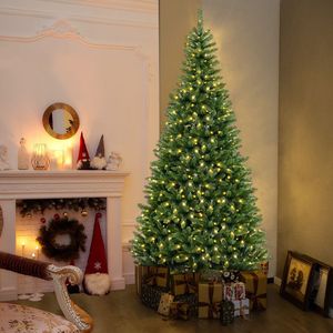 8 FT Corner Artificial Christmas <b>Tree</b> with 1137 Branch Tips and 360 Warm White LED <b>Lights</b> - Product Image 1