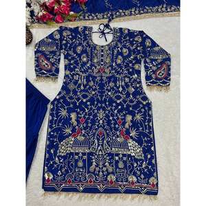 Conjunto de ropa de fiesta de diseñador para mujer Top elegante Dhoti Salwar Dupatta - Product Image 6