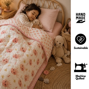 Edredón para Bebé de 40" X 60", Reversible, para Uso Doméstico, para Todas las Estaciones, Suave, Ecológico, con Tinte No Tóxico, Algodón Jaipuri Estampado a Mano - Product Image 4