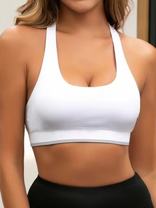 Seamless Sports <b>Bra</b> Women Medium Impact <b>Cage</b> Back Workout Crop Top Removable Padded Gym Strappy Brassiere Running Activewear - Product Image 2