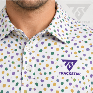 Trackstar Men's <b>White</b> Multicolor Dot Print <b>Polo</b> Shirt Short Sleeve Button Collar Casual <b>Golf</b> Shirt Custom Logo - Product Image 5