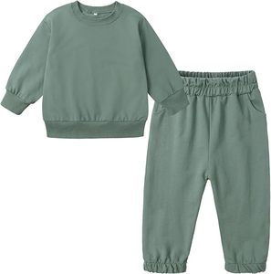 Nouvel ensemble de vêtements pour enfants unisexe, sweat-shirt à manches longues, pantalon uni, 2 pièces, tenues d'hiver pour tout-petits, 100% coton, séchage rapide - Product Image 1