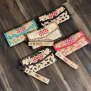 Pochette pour femme en cuir véritable artisanal, nouveau modèle élégant, porte-monnaie et porte-cartes, motif cerise, pour le shopping - Product Image 3