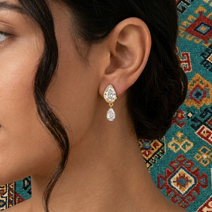 14K Yellow Gold Pear Cut Lab Grown Diamond Dangle <b>Earrings</b> Double Teardrop <b>Fine</b> Jewelry for Women - Product Image 4