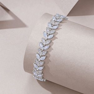 Sterling Silver Moissanite Tennis Bracelet Marquise Leaf Vine Design Sparkling Bridal Jewelry <b>Gift</b> for Women - Product Image 3