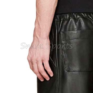 กางเกงขาสั้นหนังแฟชั่นใหม่สำหรับผู้ชาย กางเกงขาสั้นหนังติดกระดุมที่เอว มีกระเป๋า กางเกงขาสั้นหนังสำหรับปั่นจักรยานคุณภาพสูงสำหรับผู้ชาย - Product Image 6