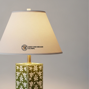 Green Floral Bone Inlay <b>Table</b> <b>Lanterns</b> with Fabric Shade Handmade Decorative Bedside Nightstand <b>Lamp</b> for Living Room & Bedroom - Product Image 2