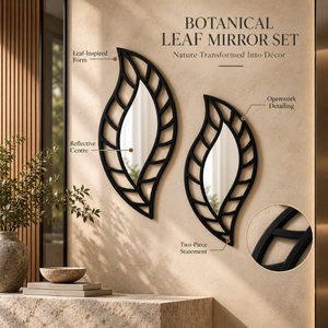 Black Botanical Leaf Wall <b>Mirror</b> Set Modern Metal Decorative <b>Mirrors</b> for Living Room Bedroom Entryway Contemporary Home Decor <b>XL</b> - Product Image 5