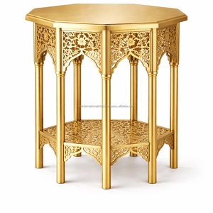 Mesa de Centro de Metal Dorado de Estilo Marroquí de Lujo JM INTERNATIONAL, Diseño Antiguo Tradicional, Muebles para Sala de Estar, Fácil de Limpiar - Product Image 1