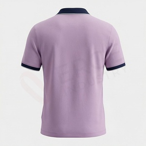 Polo à manches courtes pour homme, couleur violette, tricot uni, coupe décontractée, col et poignets à bordure marine - Product Image 2