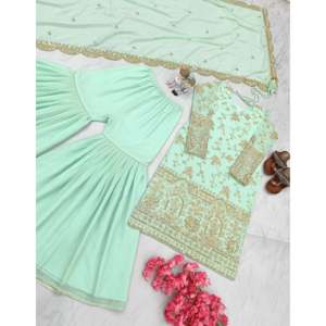Ensemble haut, palazzo et dupatta pour femmes, vêtements de soirée, pour des occasions élégantes - Product Image 4
