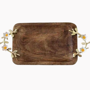Bandeja Redonda de Madera de Diseño Moderno para Servir, con Asas de Metal Plateado, para Servir Alimentos, Bandeja para Exhibir Postres, Venta al por Mayor - Product Image 2