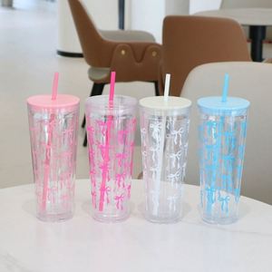 Vaso de Plástico de Doble Pared de 700 ml con Diseño de Lazo, Vaso Transparente para Agua, Vaso Portátil para Café en el Auto - Product Image 2