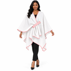 Cosh International Sorority Sisterhood <b>White</b> Asymmetric Poncho With Pink Trim V-Neck Batwing Sleeve Long <b>Cloak</b> Breathable - Product Image 3