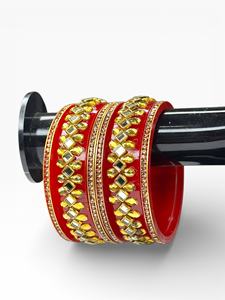 Stylish Handcrafted Red Acrylic Bangle Set <b>Pearl</b> Border <b>Gold</b> Plated Trendy Wedding Women's Festive Wear Wholesale Price - Product Image 2