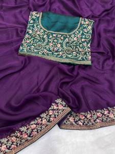 Sari de style indien ethnique pour mariage et festival, en soie Rangoli, brodé, avec Pallu C et travail Zari, broderie Farma, de créateur - Product Image 2