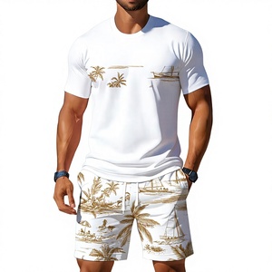 Conjunto de Camiseta y Pantalones Cortos de Jersey 100% Poliéster para Hombre, Ropa de Dormir Informal de Verano, Secado Rápido, Sin Costuras - Product Image 1