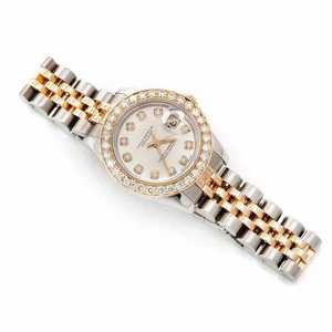 Luxury <b>Quartz</b> Moissanite Diamond <b>Watch</b> Champagne Dial Two Tone Gold Silver Alloy 16mm Band Stainless Steel Wristwatch - Product Image 3