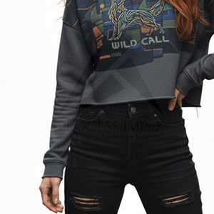 Sudadera con Capucha Corta para Mujer, Diseño Geométrico con Estampado de Lobo, Informal, de Algodón, para Otoño, Manga Larga - Product Image 3