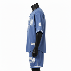 Ensemble de shorts de baseball pour hommes, tissu jersey polyester respirant, panneaux bleus unis, broderie personnalisée pour ensemble de shorts homme - Product Image 3