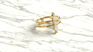 Bague de fiançailles de luxe plaquée or 18K 14K avec diamant de laboratoire taille poire et taille brillant rond, bague de mariage minimaliste et audacieuse - Product Image 3