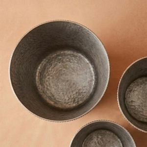 Silver Metal Flower <b>Vase</b> Set Modern Textured Three Piece Collection Industrial Tabletop Decorative <b>Unique</b> Handcrafted Pieces - Product Image 6
